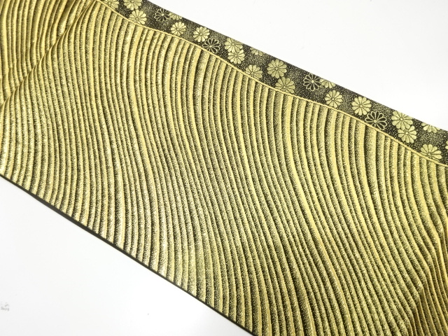 JAPANESE KIMONO / FUKURO OBI FOR FURISODE / SILK / WOVEN DIAGONAL STRIPE & KIKU